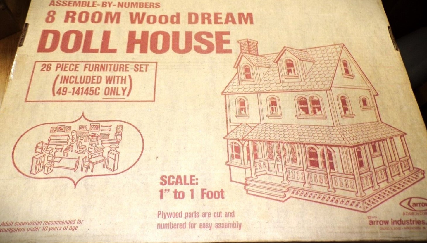 1978 ASSEMBLE-BY-NUMBER 8 ROOM DREAM DOLL HOUSE KIT – HOUSE MINIATURES